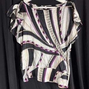Silk White House Black Market Geometric Black and White Blouse